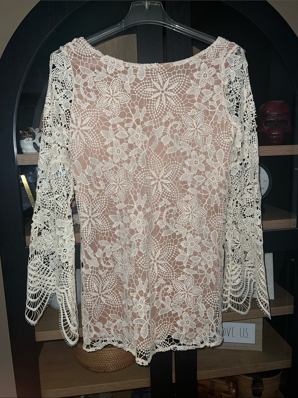 Judith March Cream Floral Lace Long-Sleeve Mini-Dress L NWT